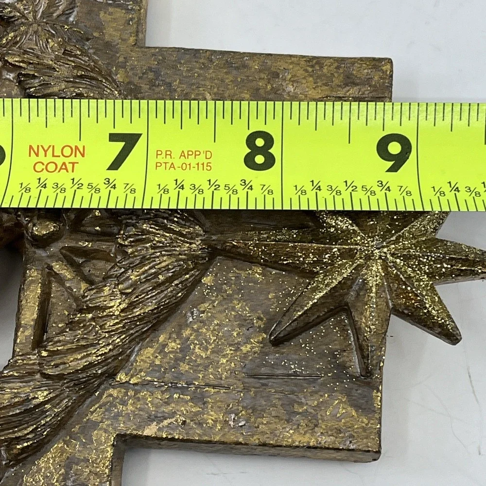 Christmas Nativity Scene Cross Sparkle Gold Tone Wall‎ Plaque Raz Imports 9